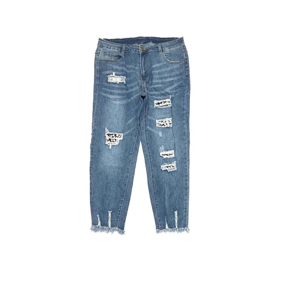 Unbranded Straight Jeans Womens XL Blue Distressed Raw Hem Denim